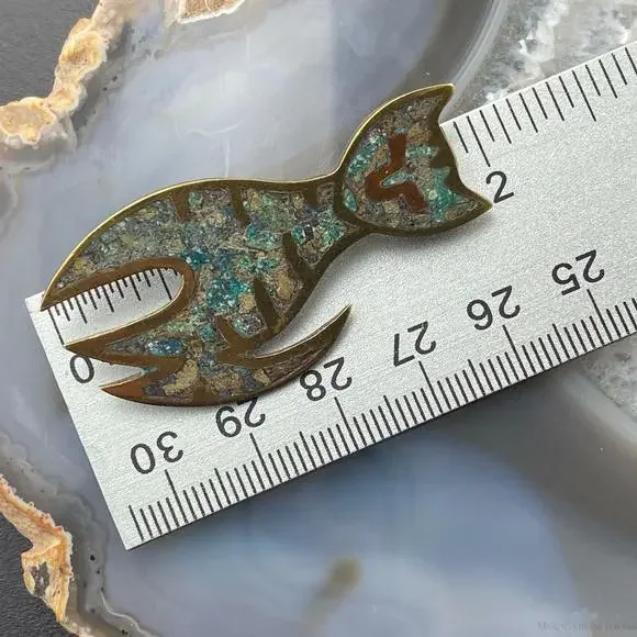 Sterling Silver Chip Inlay Cat Brooch, Made In Mexico - Picture 10 of 10